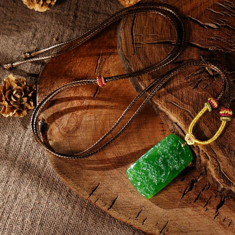 【香掌柜】18K和田碧玉七号矿山水牌吊坠（发一件）