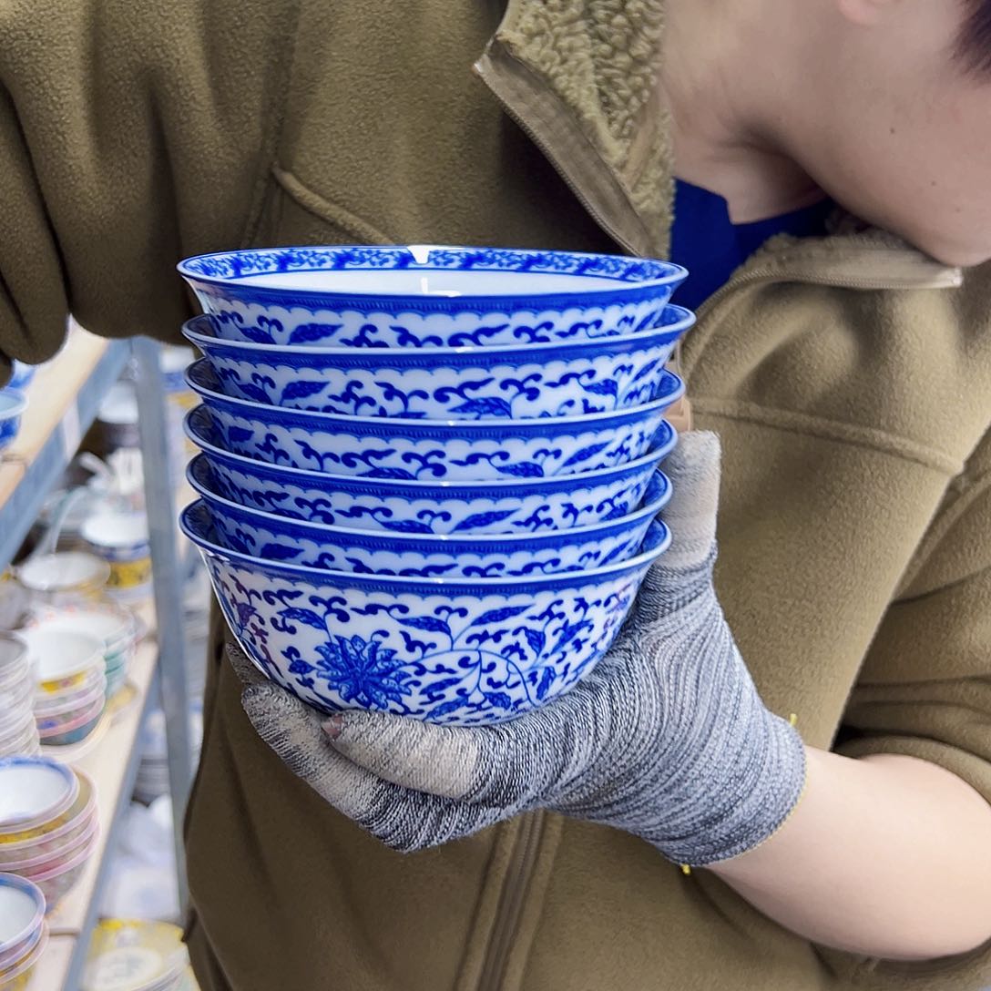 瓷片5.5英寸青花瓷杨莲碗6个