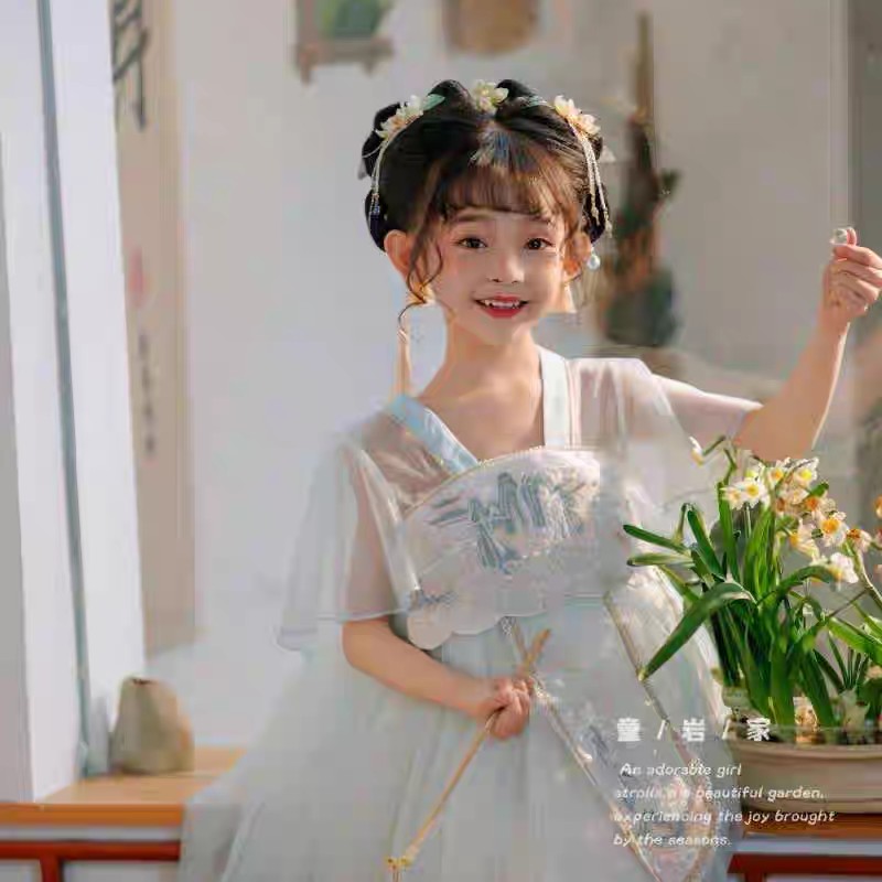 女童汉服连衣裙童装儿童夏装裙子小女孩公主裙半袖网纱裙