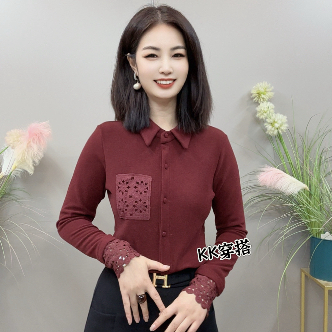 【KK】YBB2572冬季上新纯色镂空设计款气质百搭衬衫