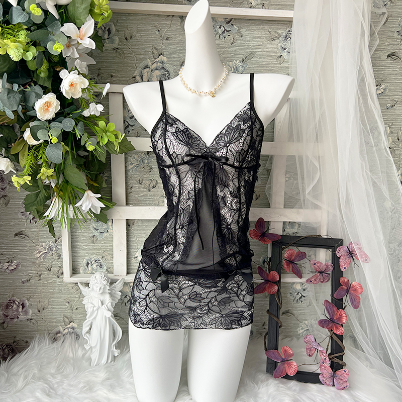 性感时尚吊带睡裙短款蕾丝裙轻薄透气黑色欲风系列女神裙