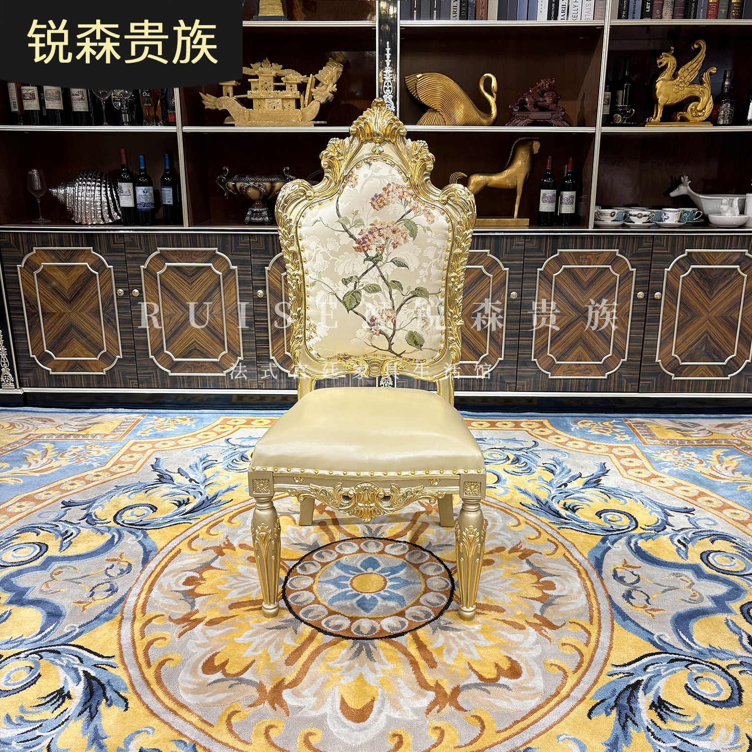 法式真皮餐椅 餐厅软包椅子奢华欧式头层牛皮书椅实木椅子凳子