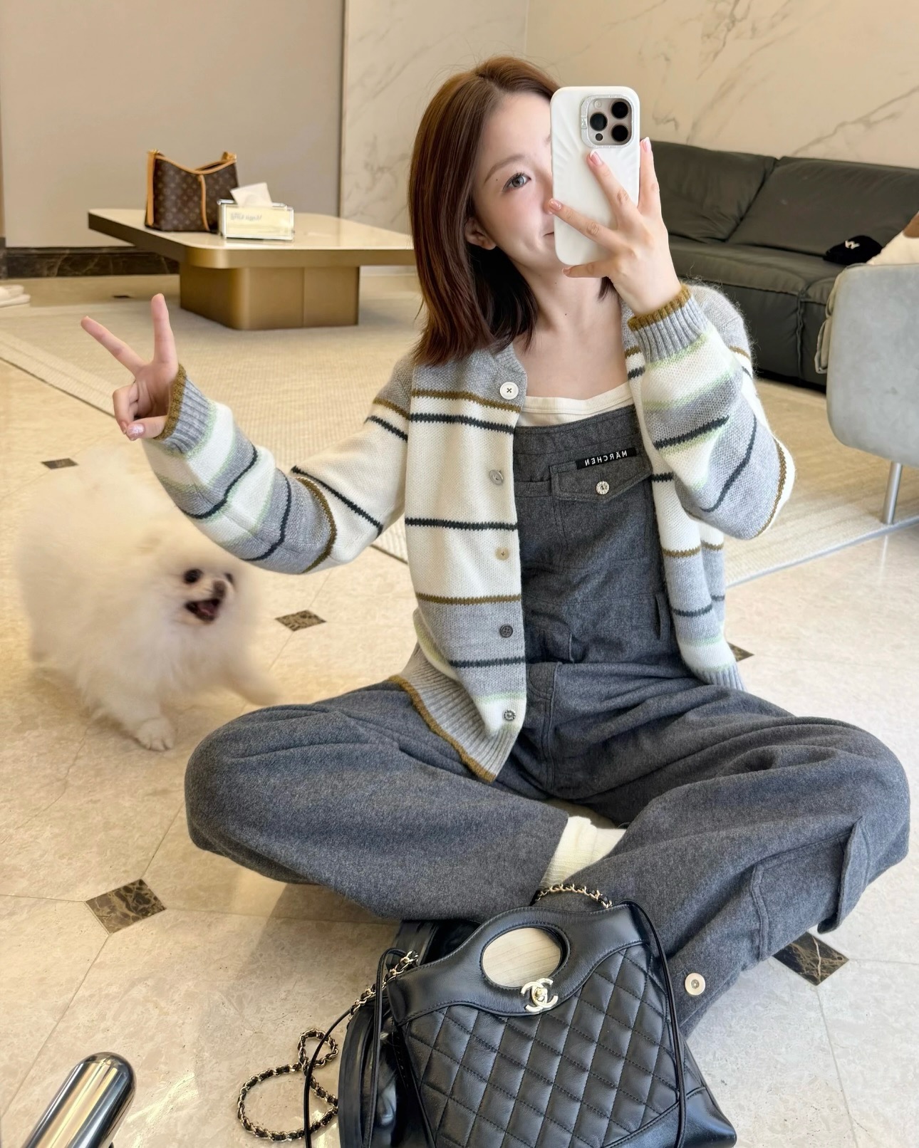 【呼呼哈嘿呀】ma晨25秋冬 草稿本条纹撞色刺绣开衫