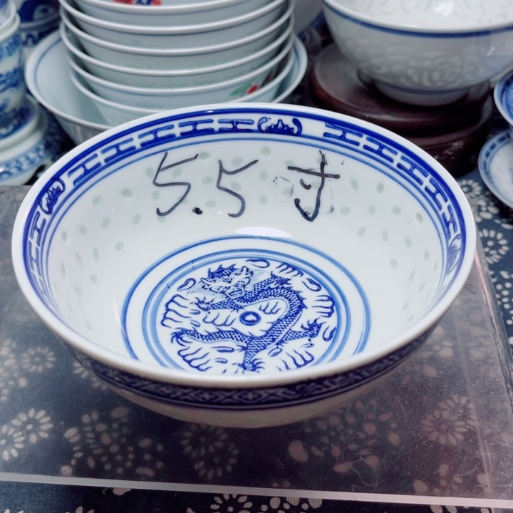 青花玲珑5.5寸饭碗龙纹