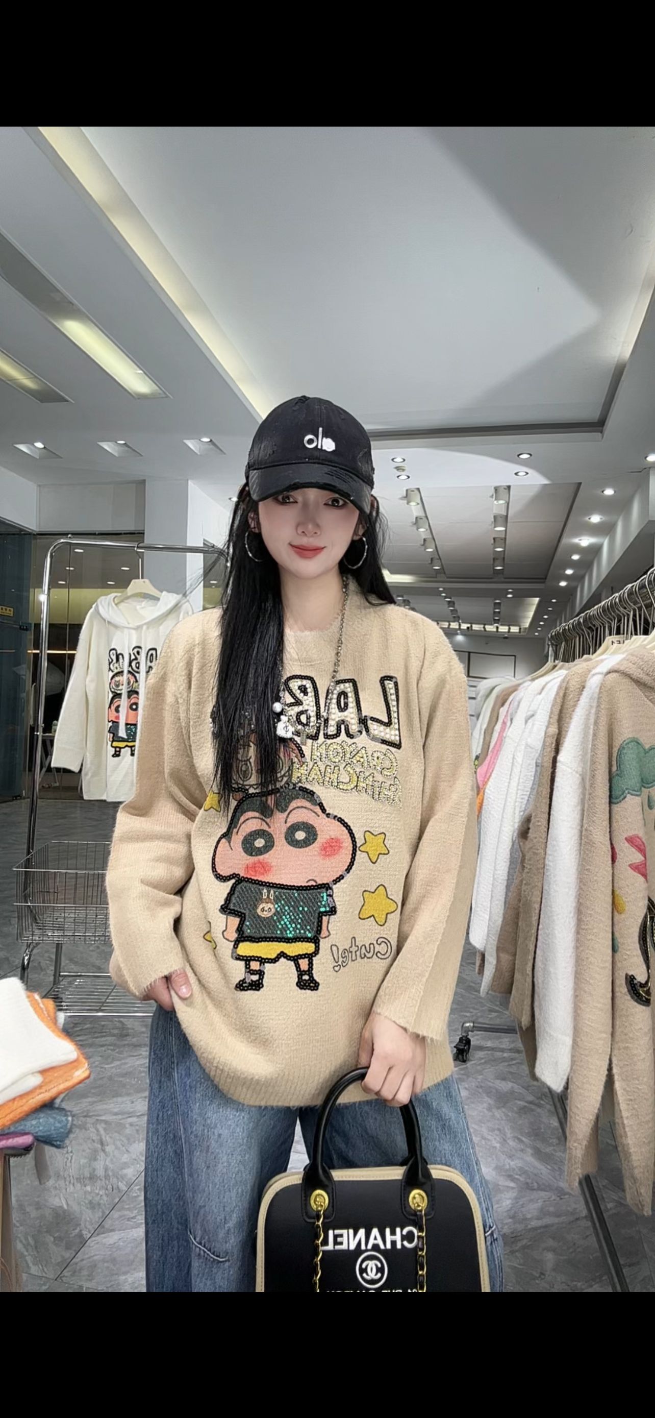 【拉布小新】2025秋冬重工潮酷绣花针织衫宽松钉珠休闲百搭INS风