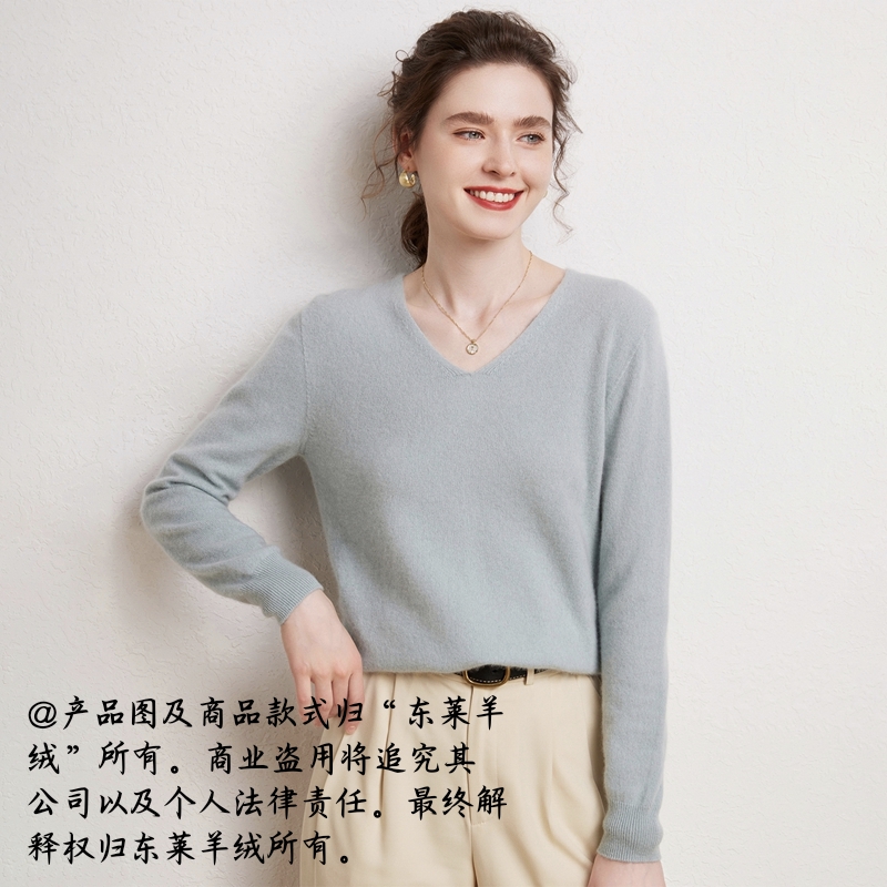 Y804 女士100%山羊绒12针平面一线成衣V领打底针织衫百搭温暖舒适