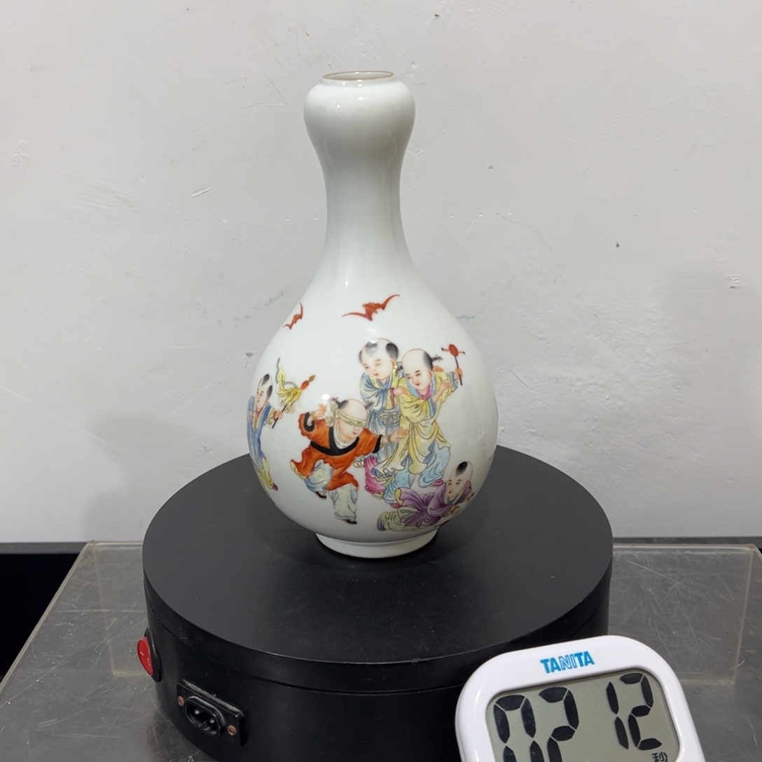 一***好陶粉彩五子登科蒜头瓶全品