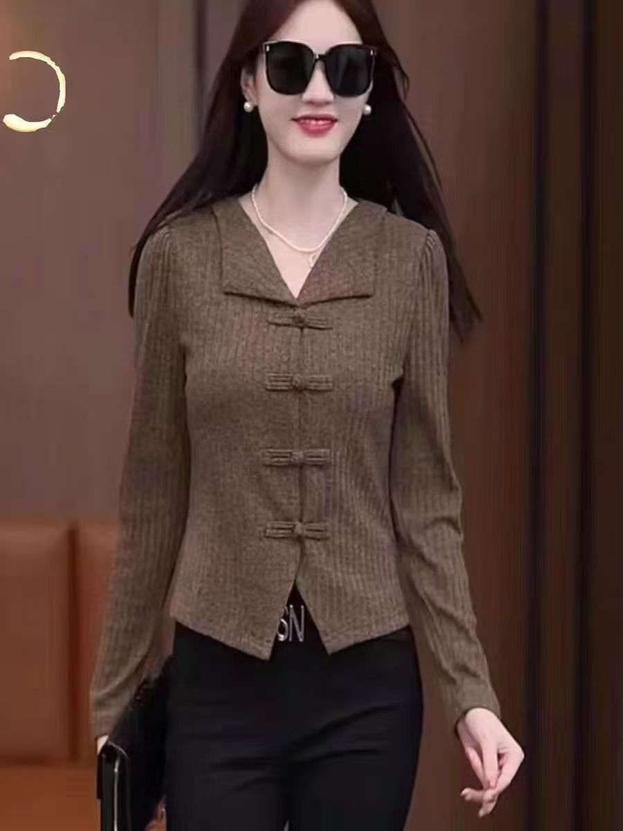 9908款秋季新款中式盘扣女针织设计感氧气国风打底衫