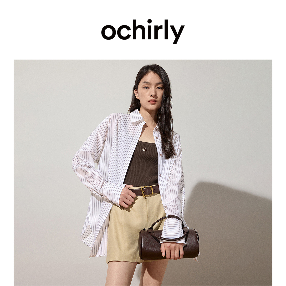 OCHIRLY欧时力 色织丝棉条纹长袖衬衫女防晒休闲上衣2025夏季新品