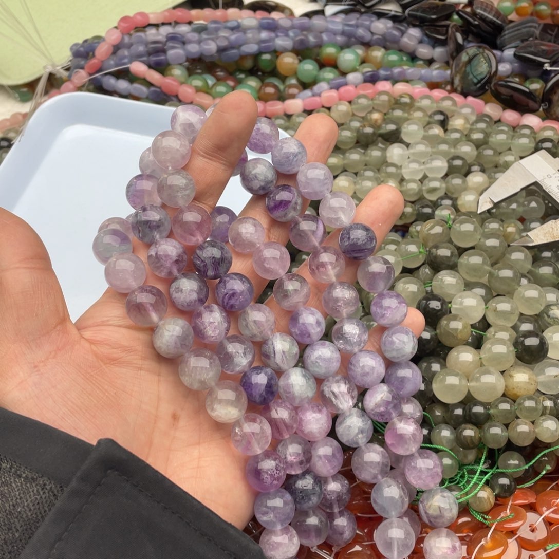 玛瑙/玉髓珠宝半成品未镶嵌一条装14mm左右春彩莹石圆珠