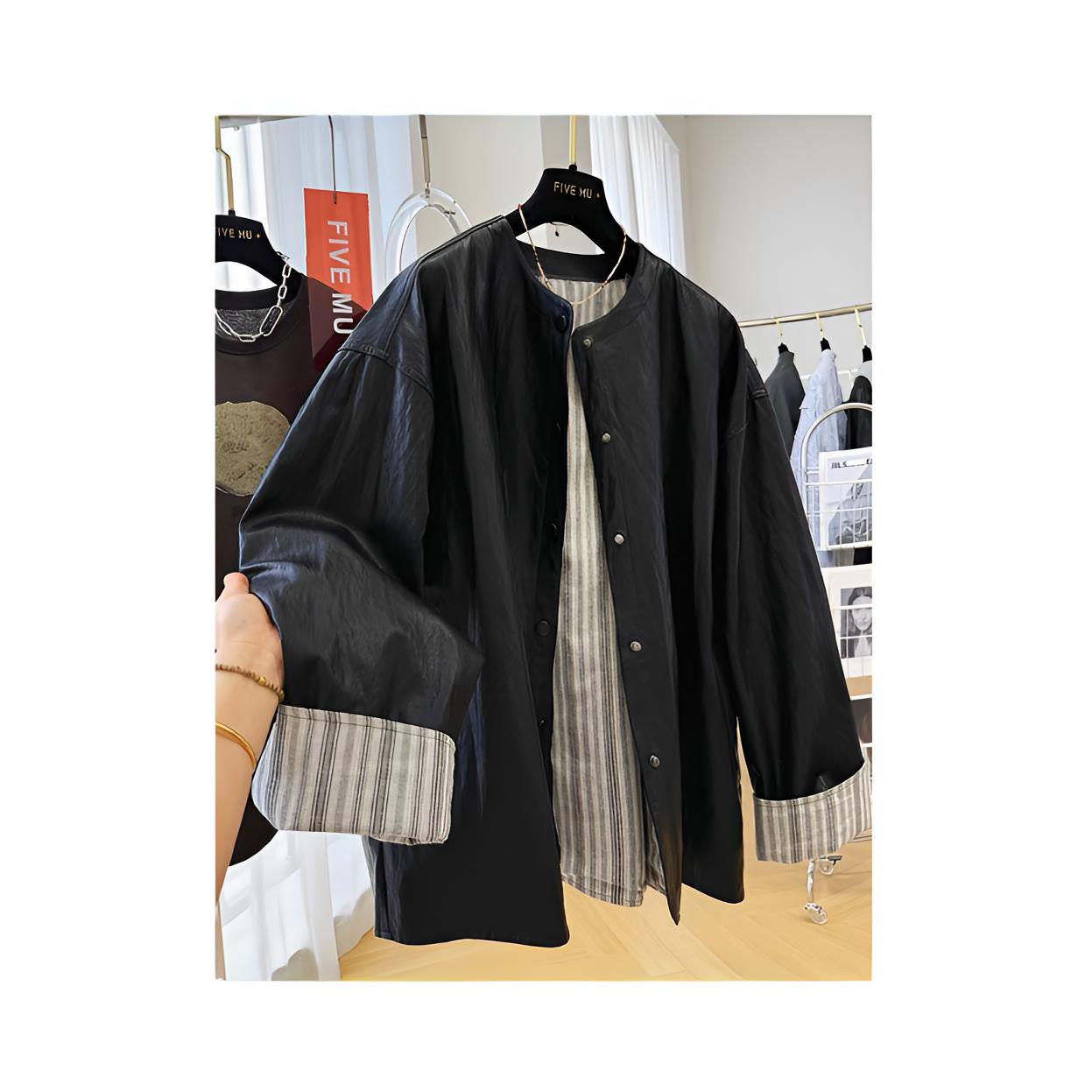 欧货宽松蛋白皮衣外套秋装女士时尚新款2025爆款休闲复古百搭韩版