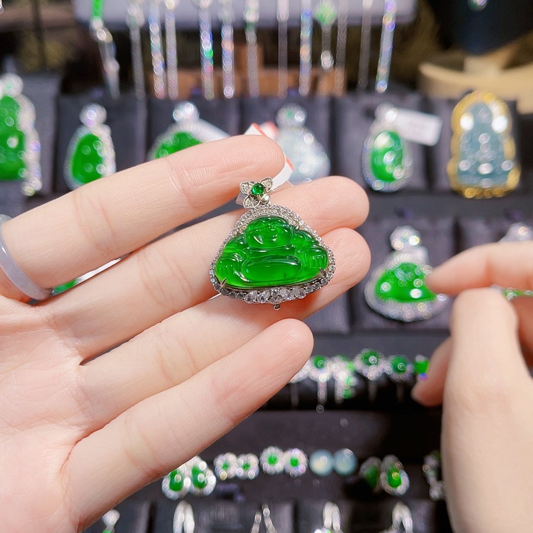 翡翠吊坠(不含链)银S925镶嵌佛公