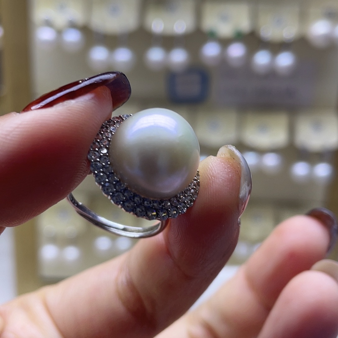 戒指银S925镶嵌淡水珍珠