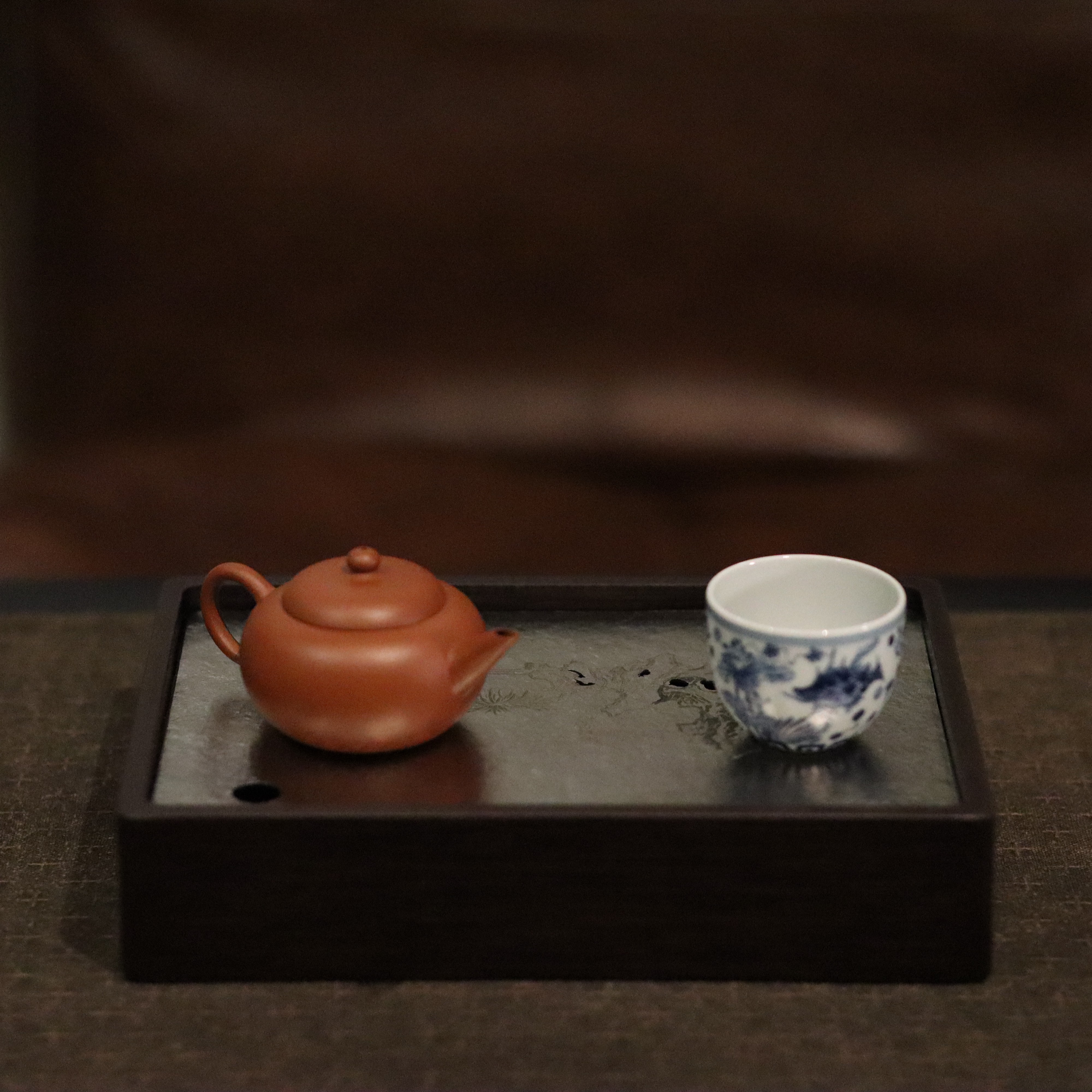 【首发】汲泉承露茶盘壶承侧边无刻字款复古储水茶盘 尺寸23*16*5cm