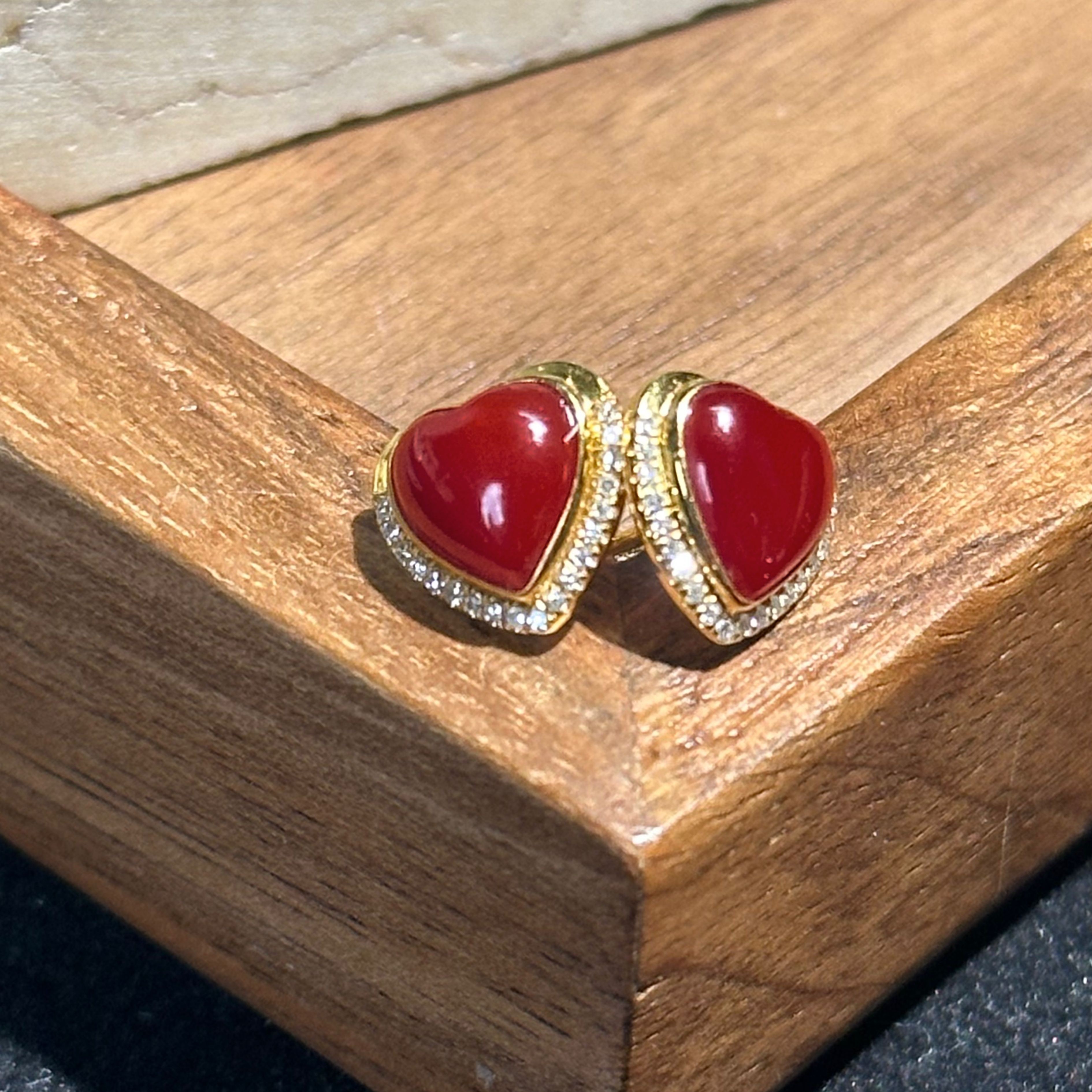 天然阿卡18k爱心耳钉-201012