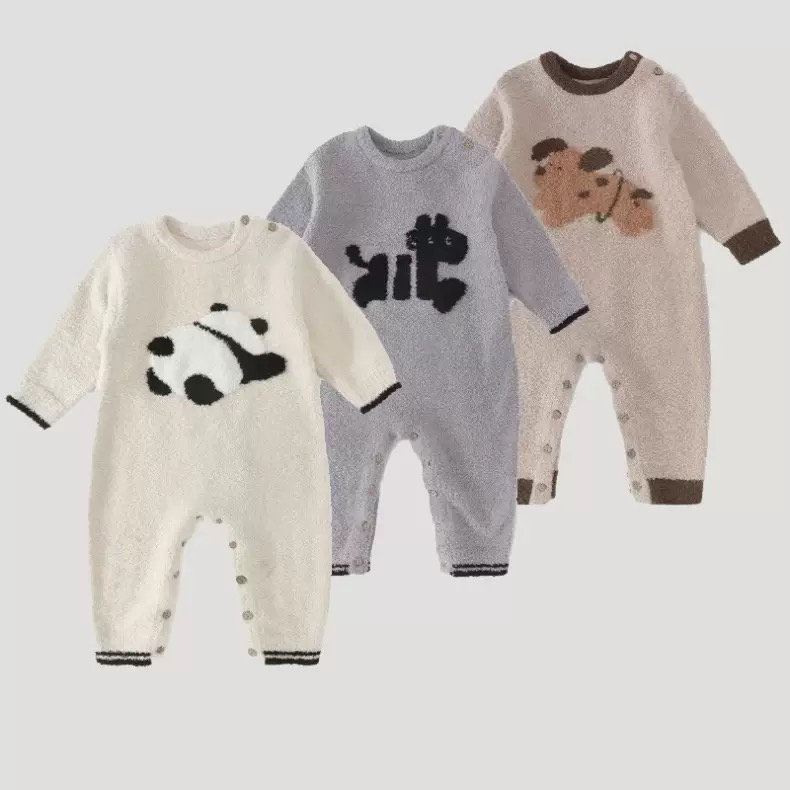 半边绒加厚秋冬保暖婴儿连体衣衣服新生儿男女宝宝针织爬服外出服