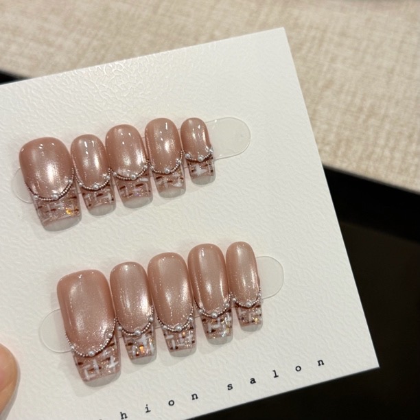 Meil Nail 小香风 中长款秋冬爆闪猫眼毛呢风纯手工穿戴甲