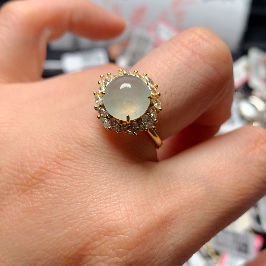 翡翠戒指银S925镶嵌天然翡翠戒指