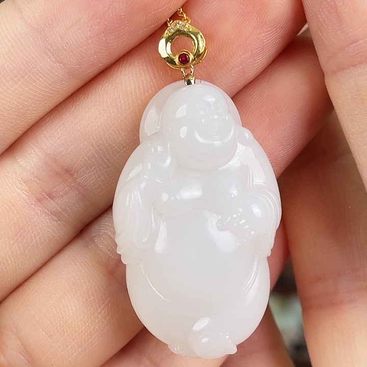 和田玉18K金镶嵌颈饰定制发货