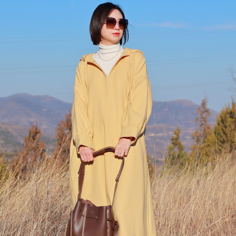  【抖音专属】连帽连衣裙（24807839-芸黄）