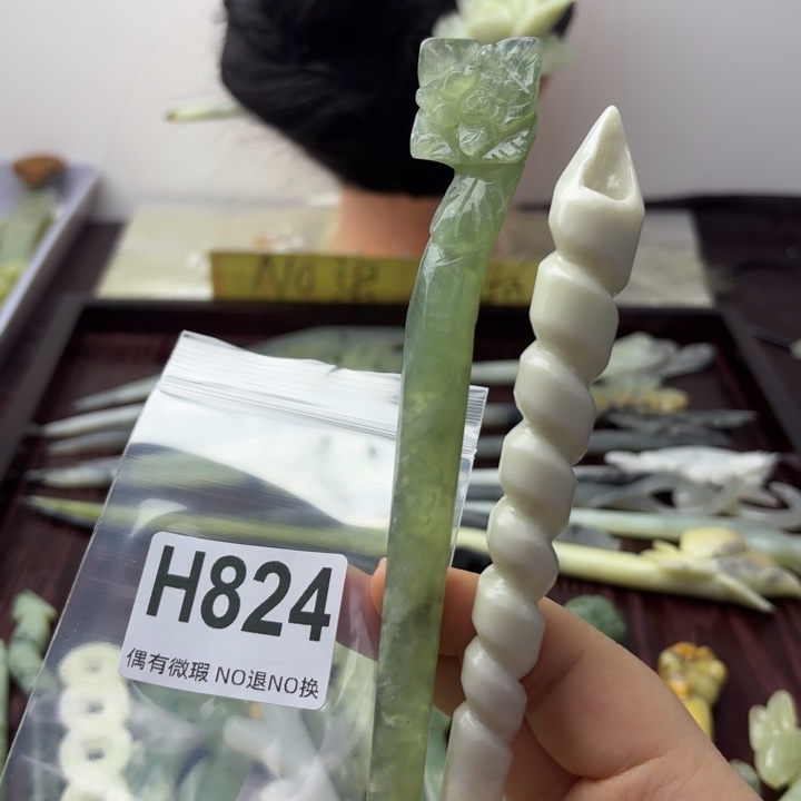 蛇纹石玉发饰合金r***n