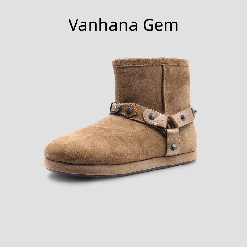 VANHANA GEM 磨砂皮雪地靴女冬季保暖短靴铆钉装饰百搭棉鞋