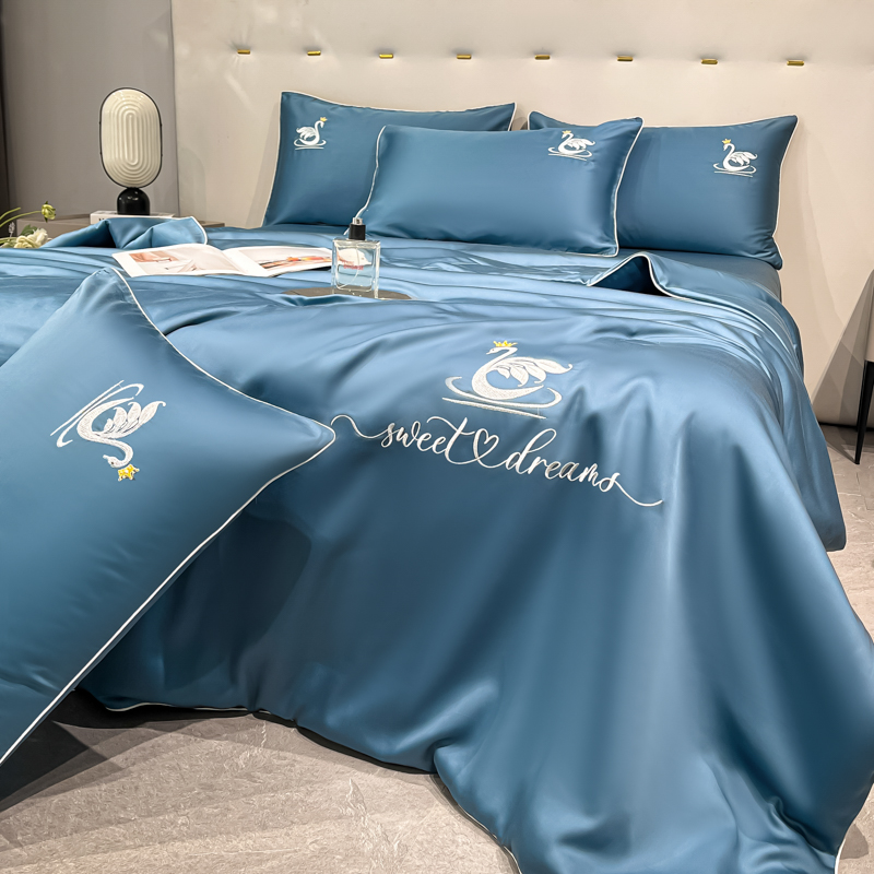 夏季天冰丝四件套轻奢高级感凉感床单被套水洗床笠三件套床上用品