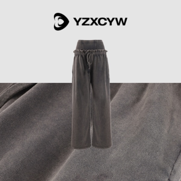 YZXCYW 高腰显瘦假两件垂感休闲阔腿裤女宽松休闲卫裤