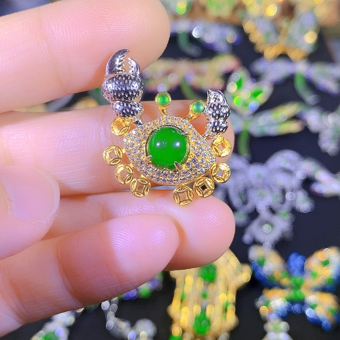 吊坠(不含链)银S925镶嵌翡翠