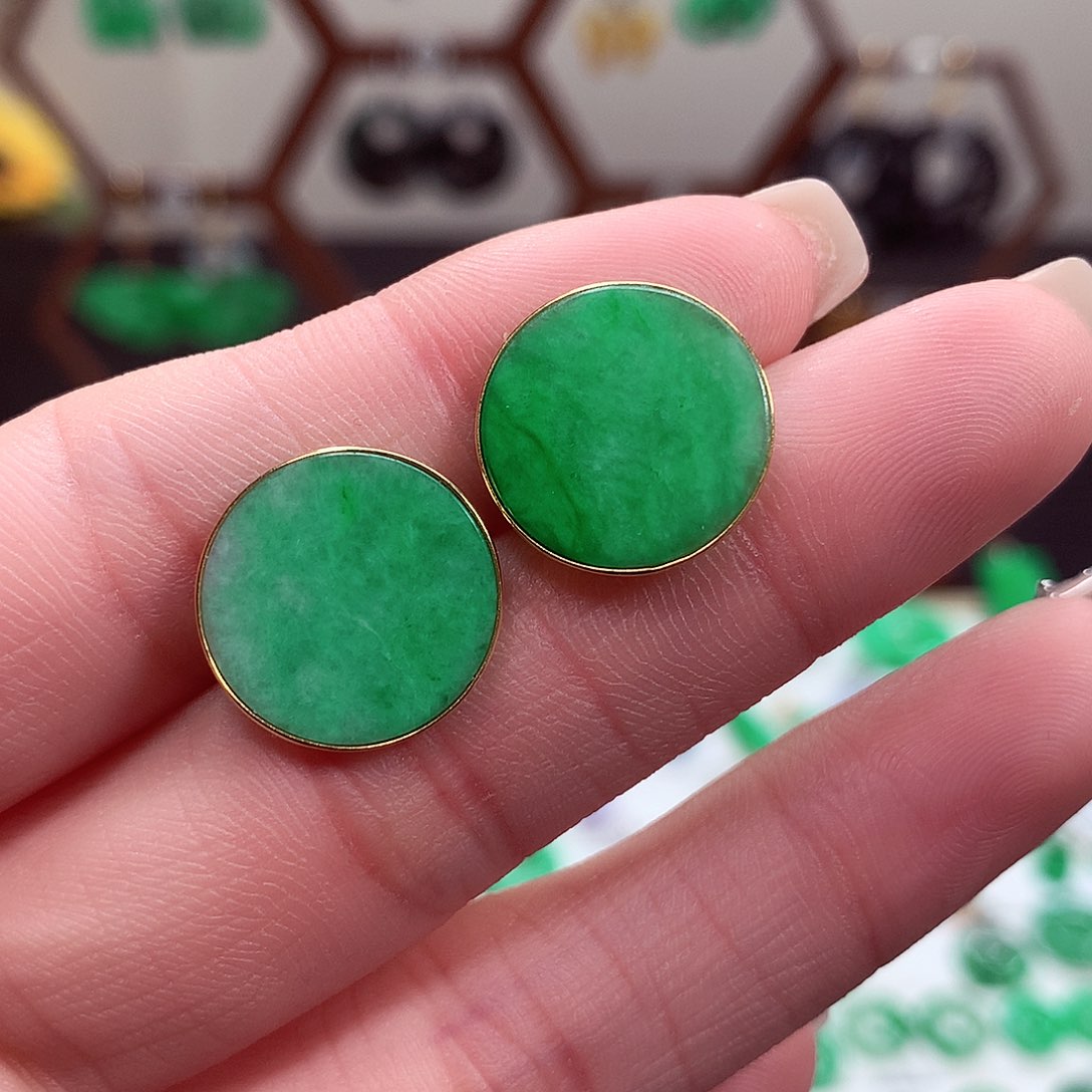 翡翠耳饰18K金镶嵌天然翡翠
