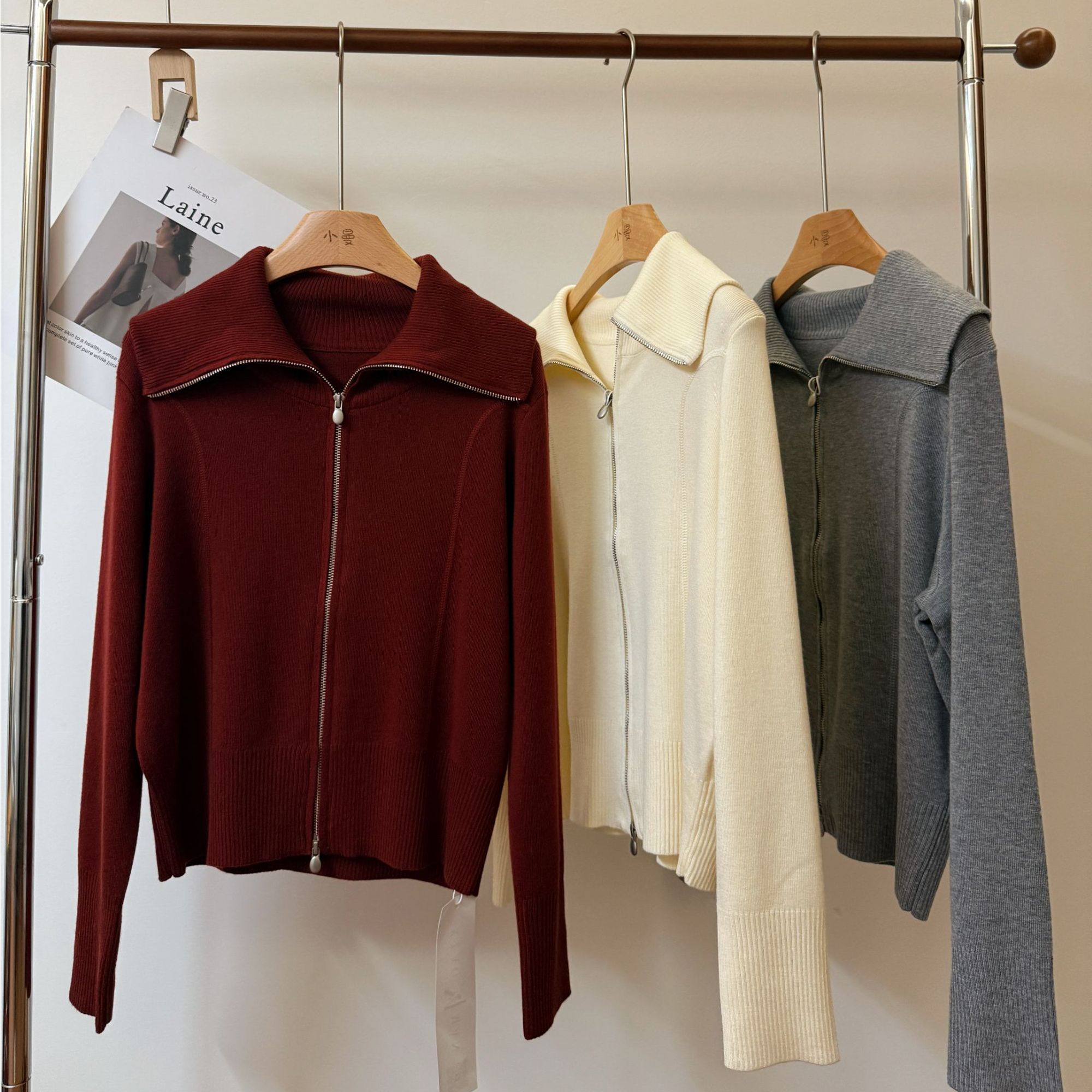 【翻领双拉链毛衣】25169