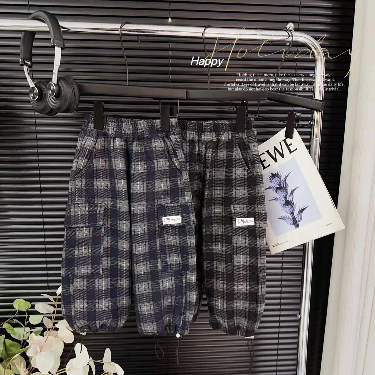 汤圆Glue pudding童装2025冬季韩系百搭格子加绒工装裤 YA-3150
