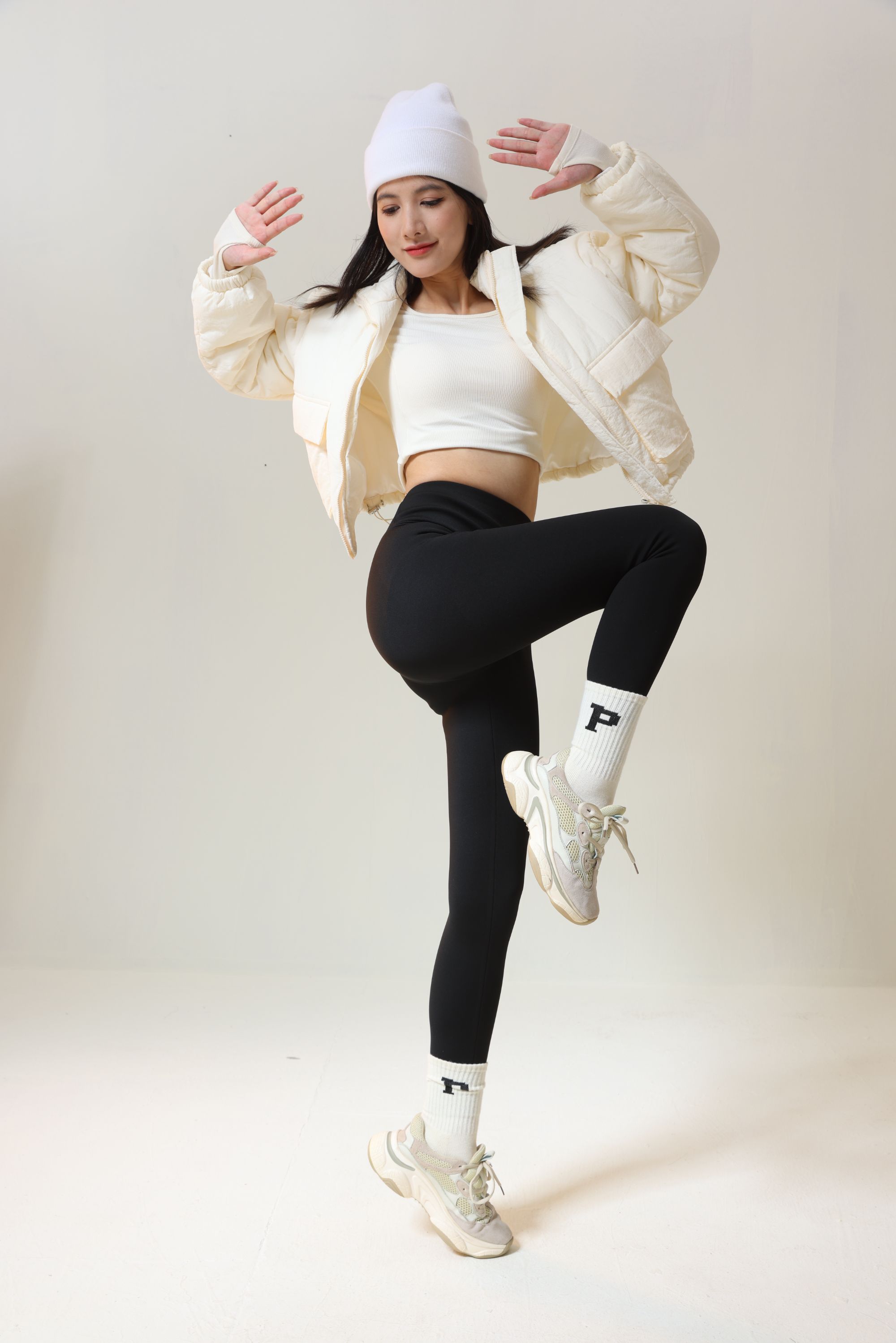 高腰保暖拼接鲨鱼裤女打底裤春秋秋冬加绒芭比裤