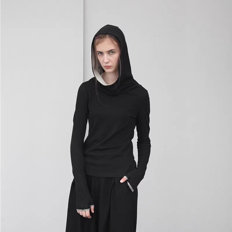 日着原创女装春秋时尚百搭连帽打底长袖T恤女Z223002T1