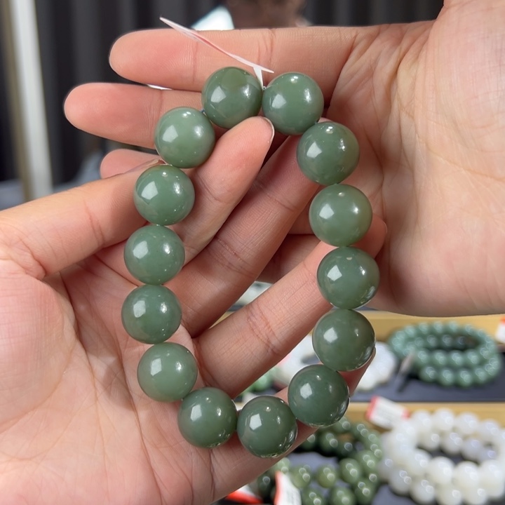 和田玉手串未镶嵌新疆且末蓝卡16圆珠