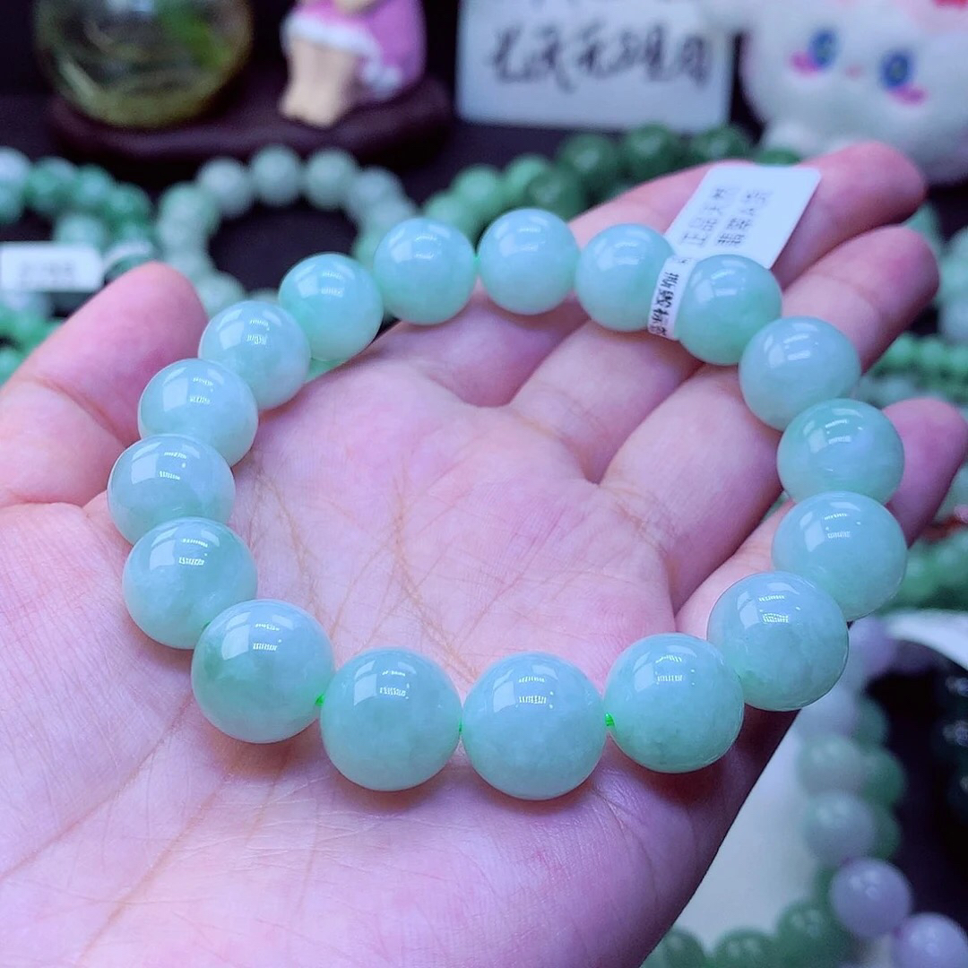 正品缅甸天然翡翠A货  老坑晴水手链素圈冰透女款玉手串
