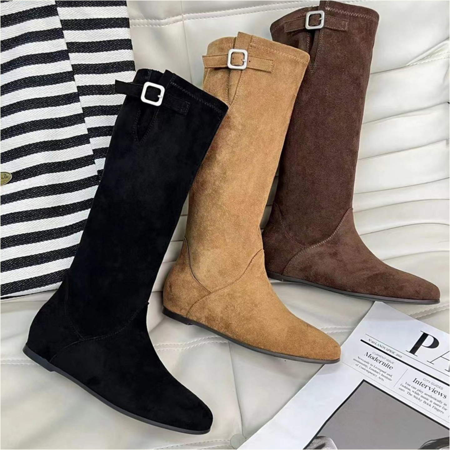 三福软皮版~早秋复古瘦瘦靴女2025新款内增高骑士高筒靴堆堆长靴