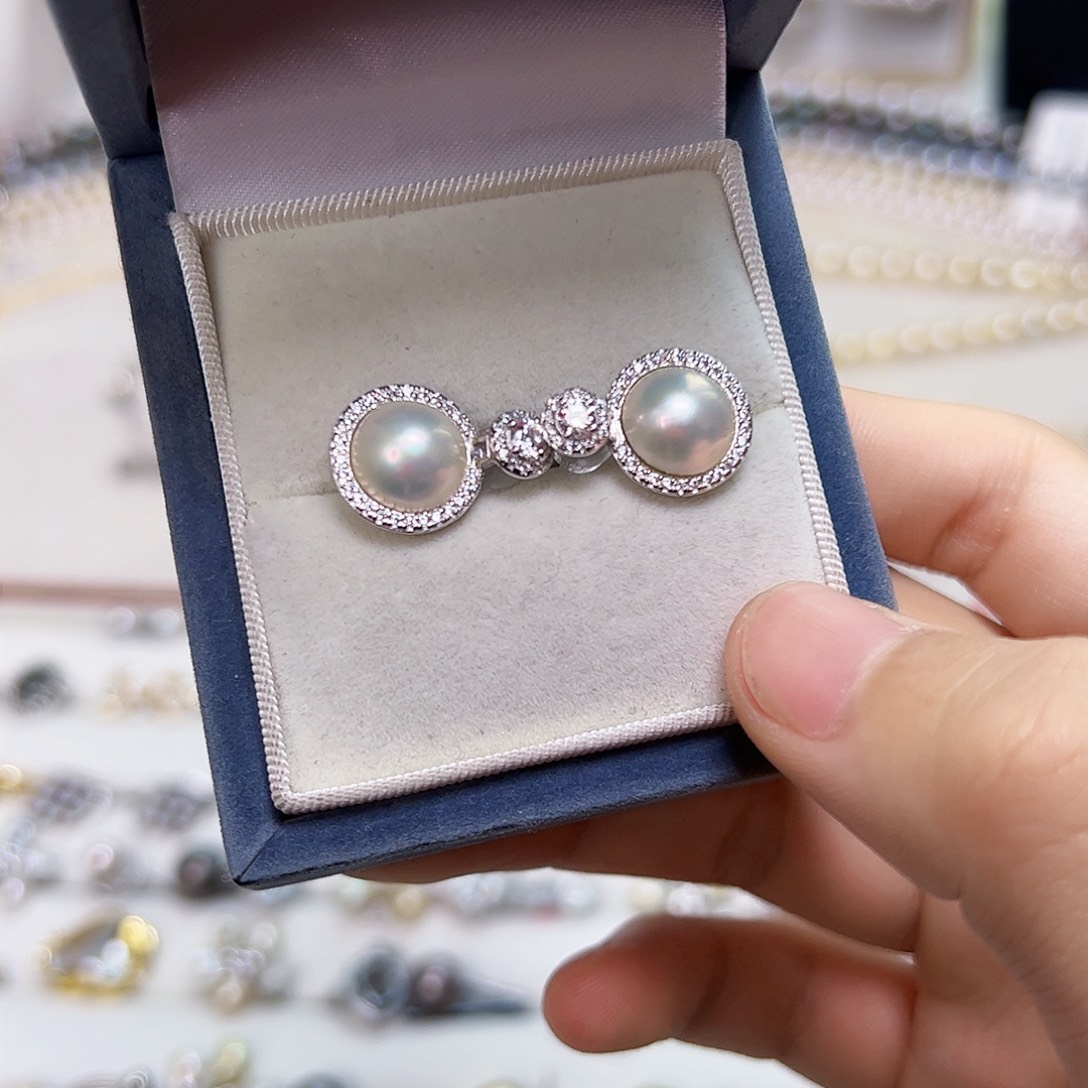 海水珍珠耳饰银S925镶嵌