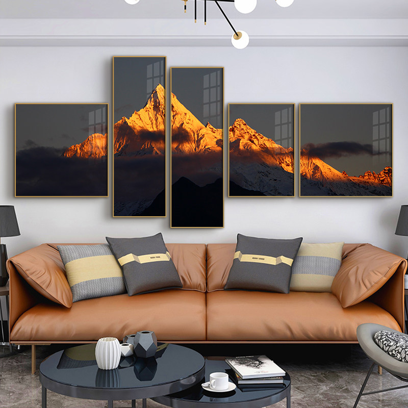 日照金山挂画现代简约客厅沙发背景墙装饰画富士山画卧室床头壁画