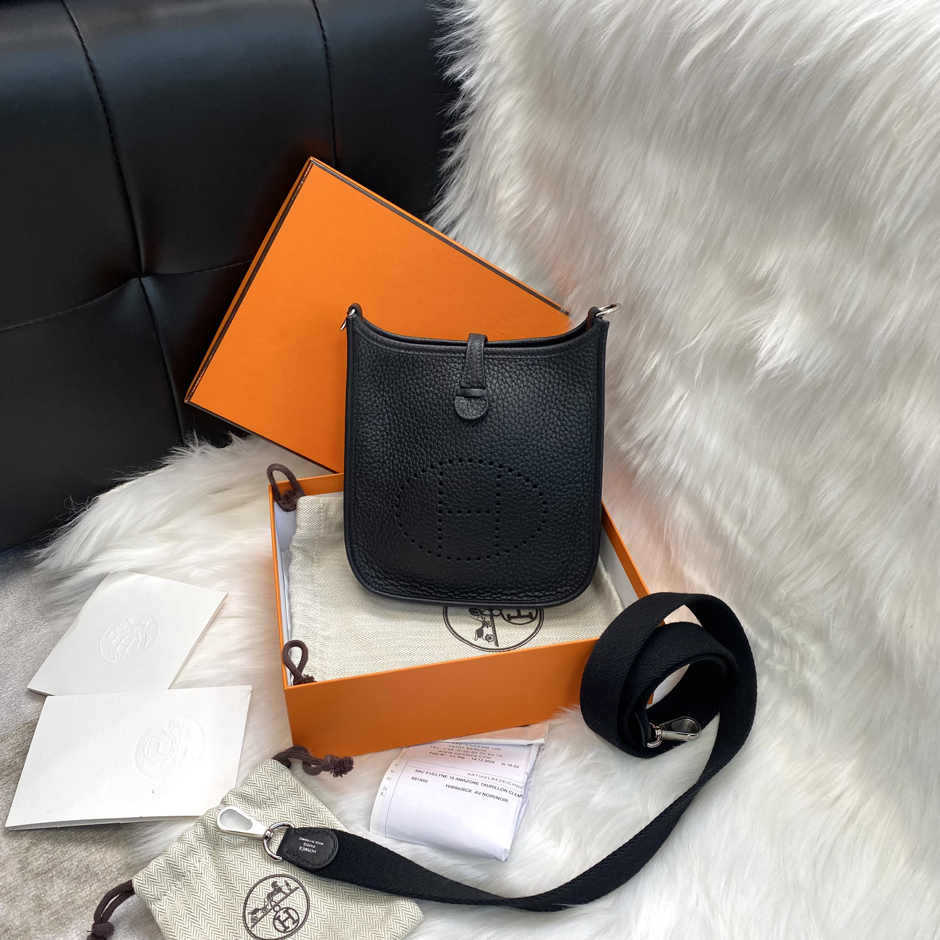 99新 Hermes/爱马仕 爱马仕  黑银mini 伊芙琳 单肩斜挎包
