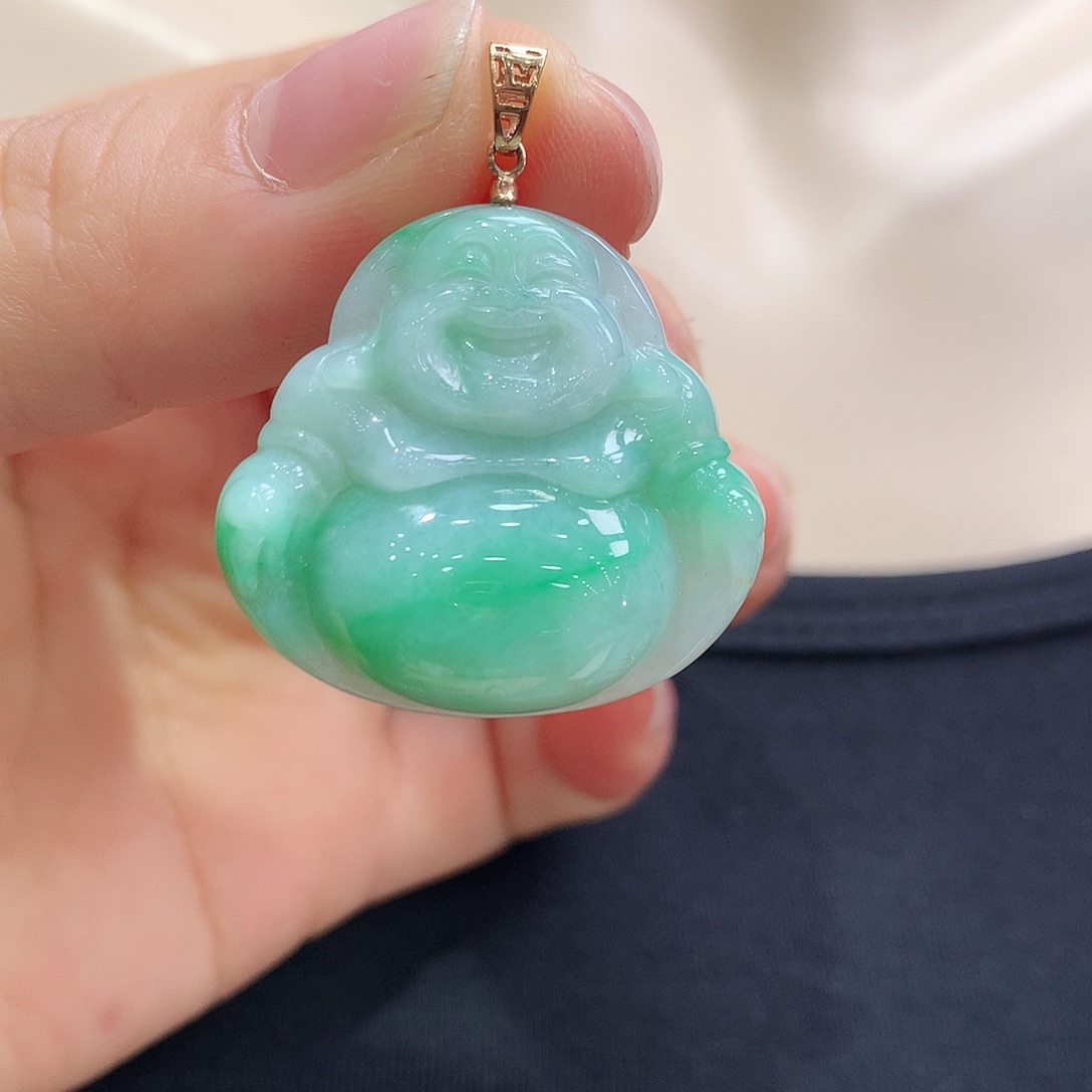 翡翠18K金镶嵌颈饰佛公