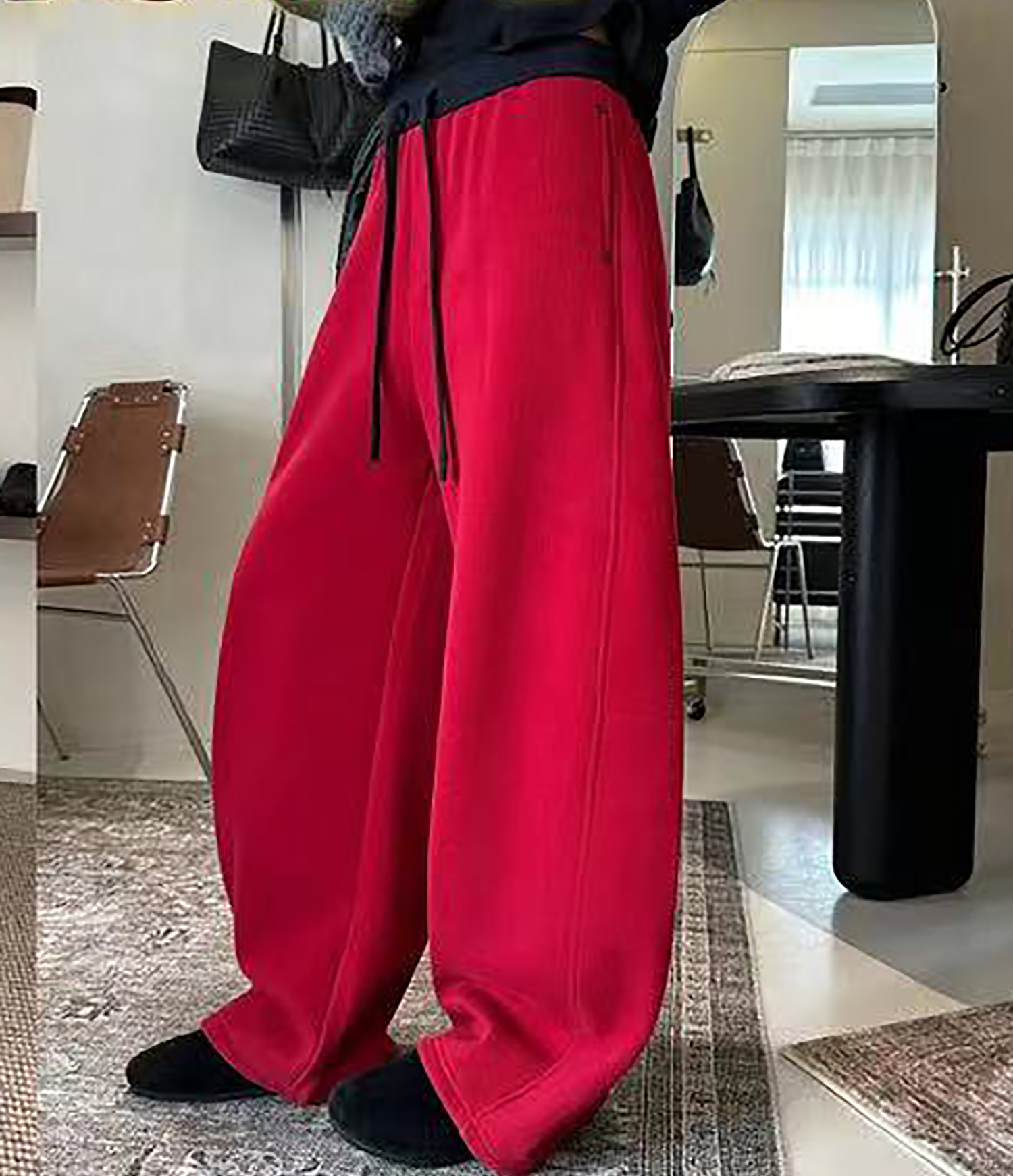  DALIANSU/大脸酥-4801  冬季加绒加厚抽绳显瘦百搭阔腿弯刀卫裤