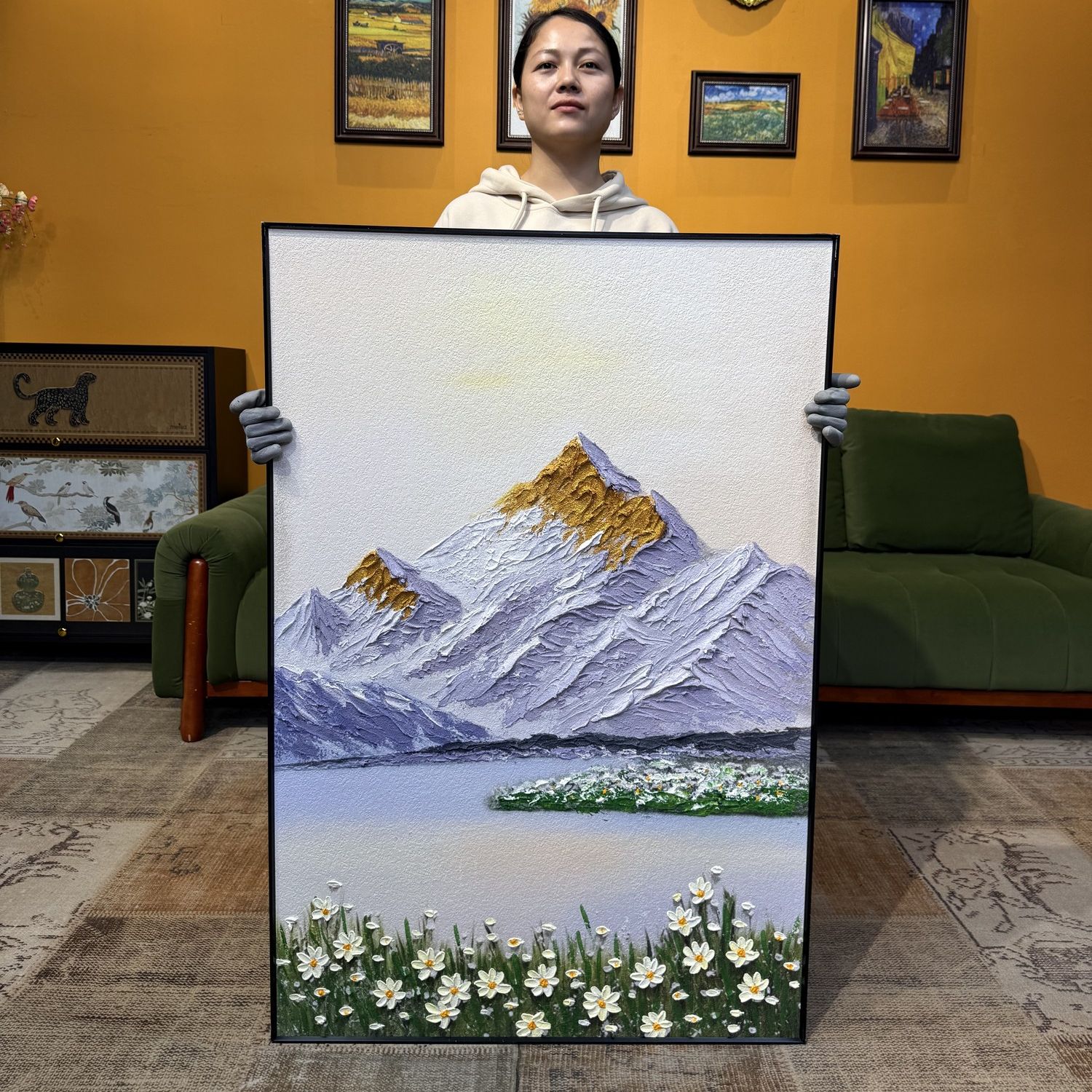 【背靠金山】手绘油画肌理简约入户玄关客厅挂画K111装饰画80120