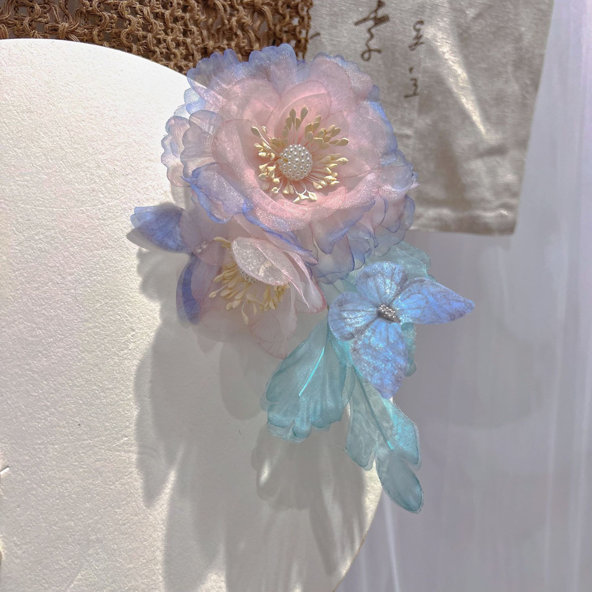 超仙网纱烫花花朵鸭嘴发夹刘海侧边发饰夏季清新发夹头饰气质甜美