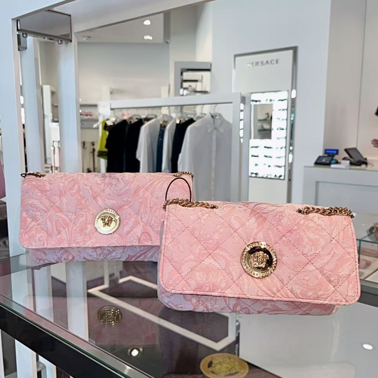 未使用 VERSACE/范思哲 女包巴洛克刺绣链条腋下包