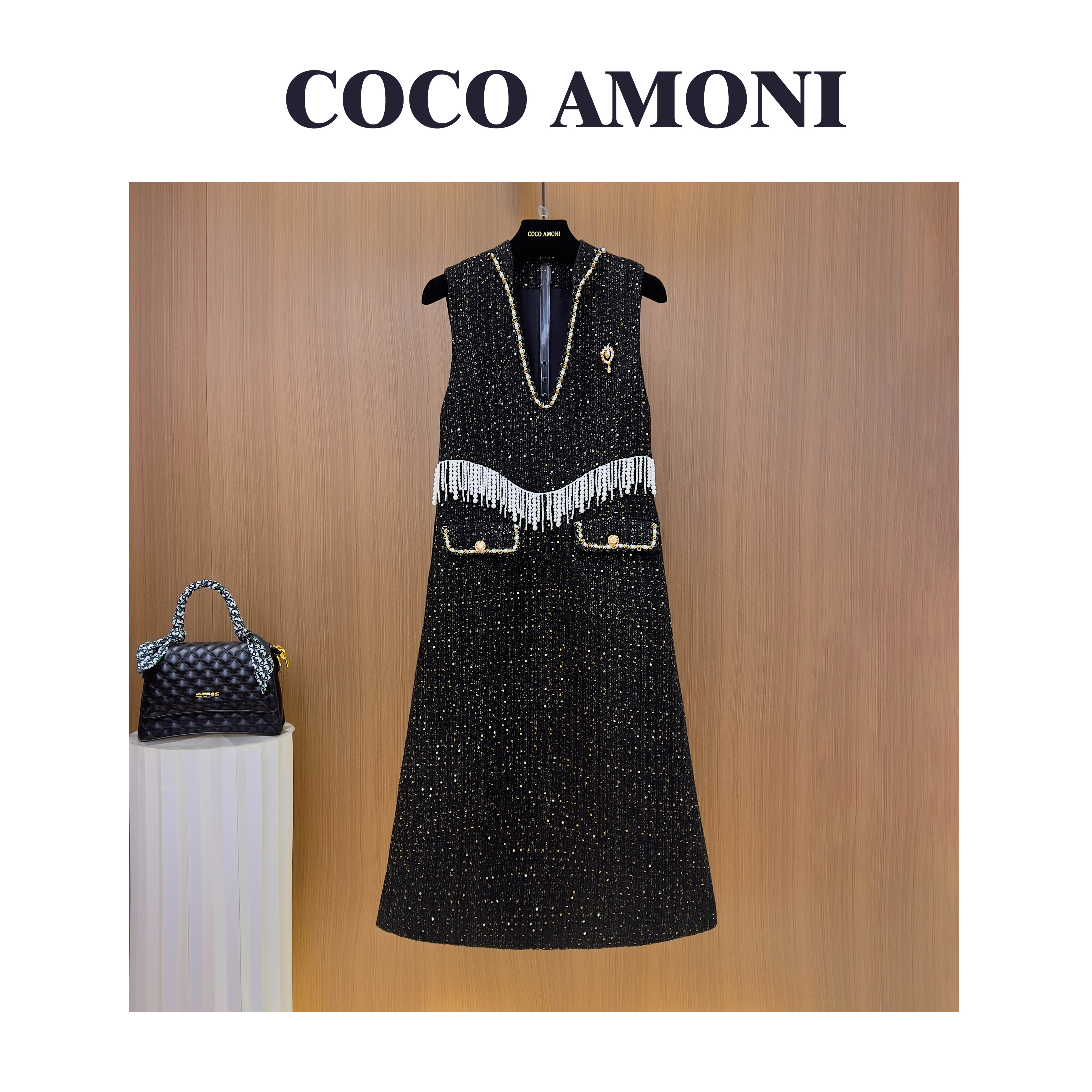 秋冬季时尚设计师爆款女装拼接收腰显瘦气质连衣裙WXH1251