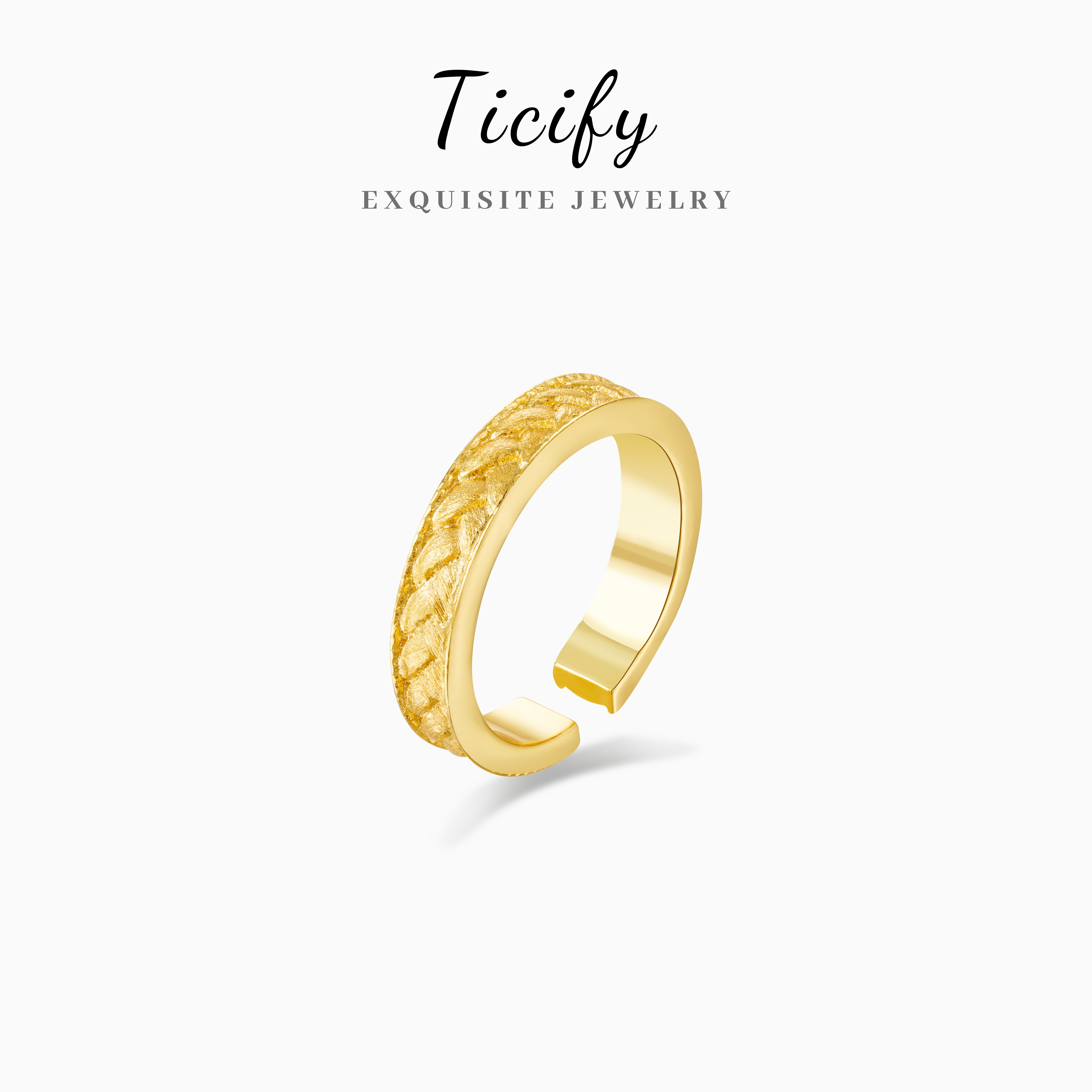ticify 铜合金戒指 镀K金【麦穗麻花】时尚轻奢高级感百搭戒指FD014