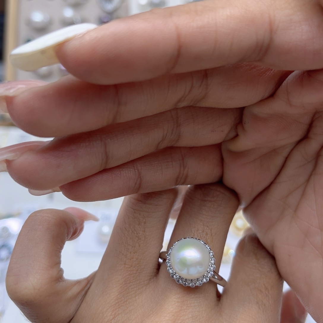 这***懒淡水珍珠合金戒指
