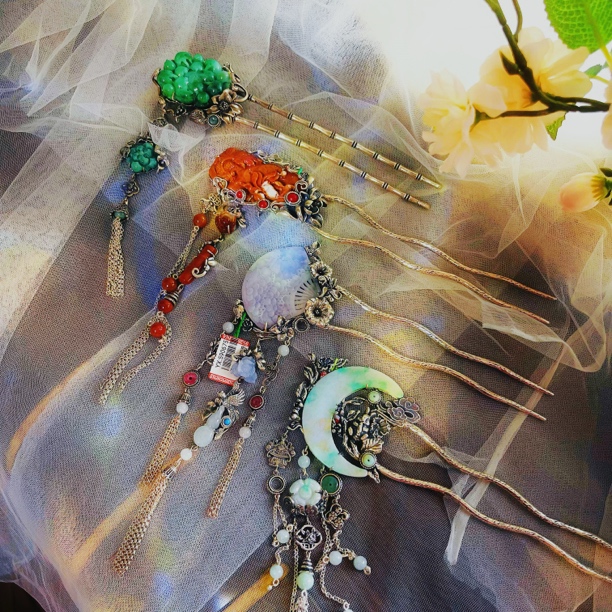 槿樘翡翠 台湾工翡翠发簪 吊坠 戒指 手镯 项链 925银镶嵌 古风