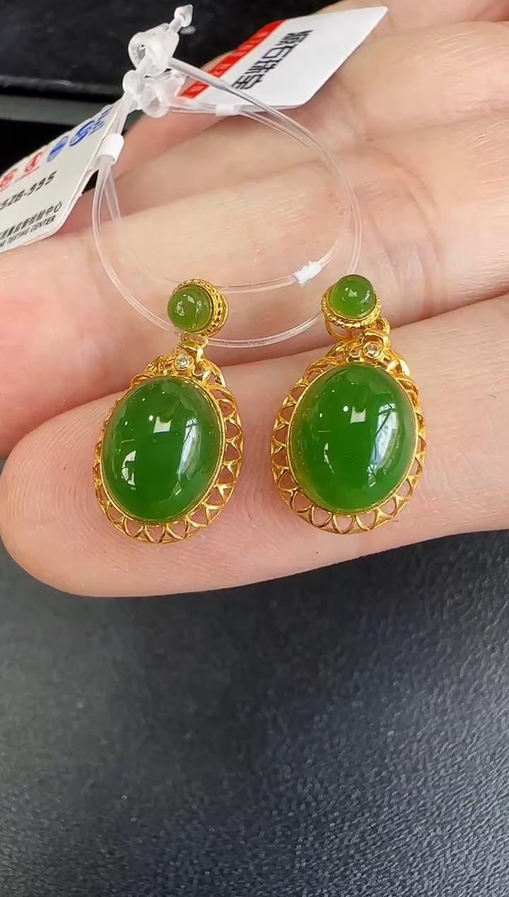 【乌兰海苹果绿】俄老料碧玉蛋面18K镶嵌（多样性发一）